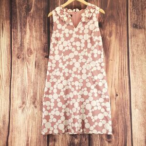 Talbots Dress Women 10 Mauve Pink Polka Dot Shift Midi V-Neck Sleeveless Cotton